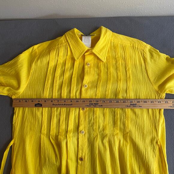 Vtg 80s 90s Two Potato Button Down Tie Back Short Sleeve Maxi Dress S Yellow NOS - Picture 11 of 16